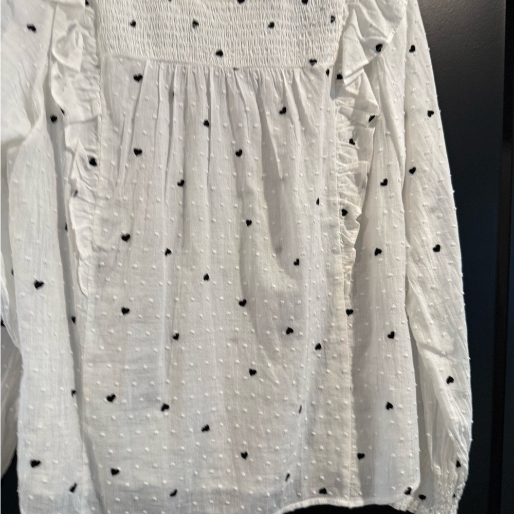 LOFT Textured White Top with Black Accents